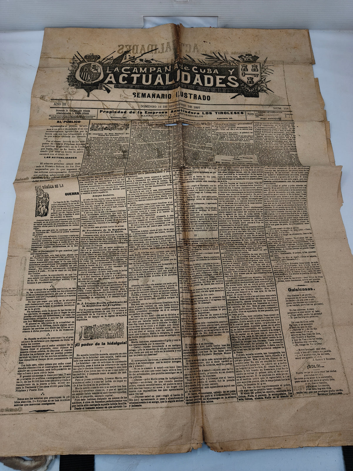 Newspaper Spanish-American War. Original.