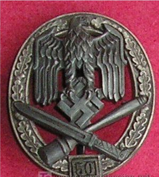 German WWII Wehrmacht General Assault Badge for 50 Assaults. Rare.