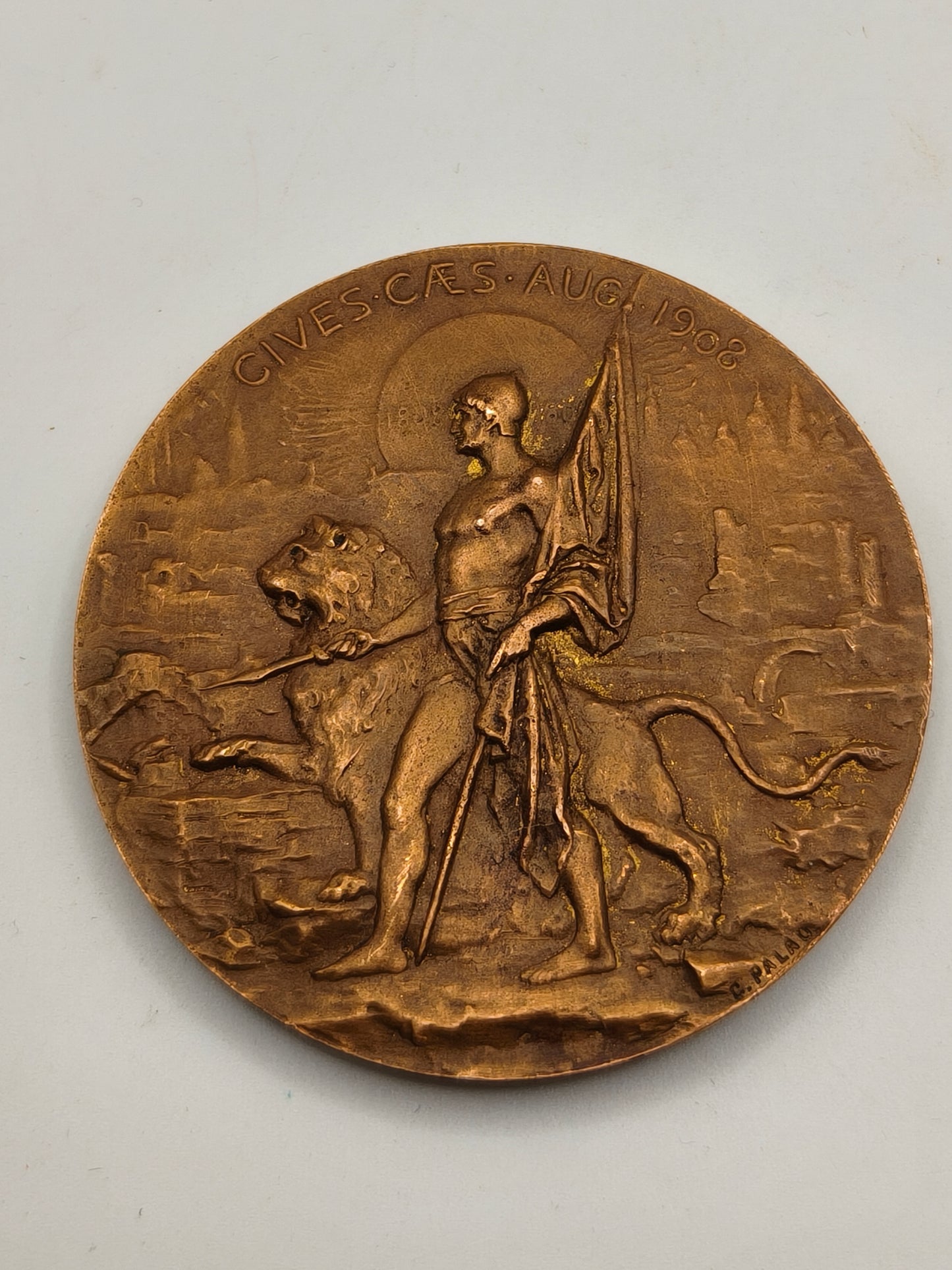 GENERAL PALAFOX LAUDEMUS VIROS GLORIOSOS Bronce Medal. Spanish Independence War Conmemorative. 1908