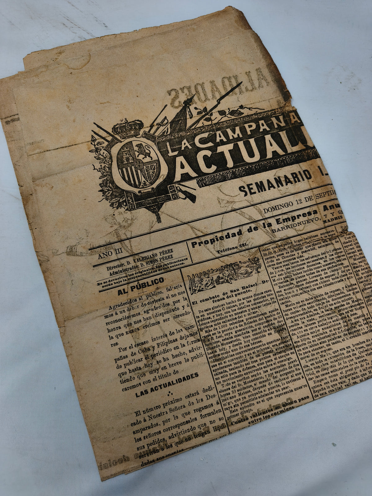 Newspaper Spanish-American War. Original.