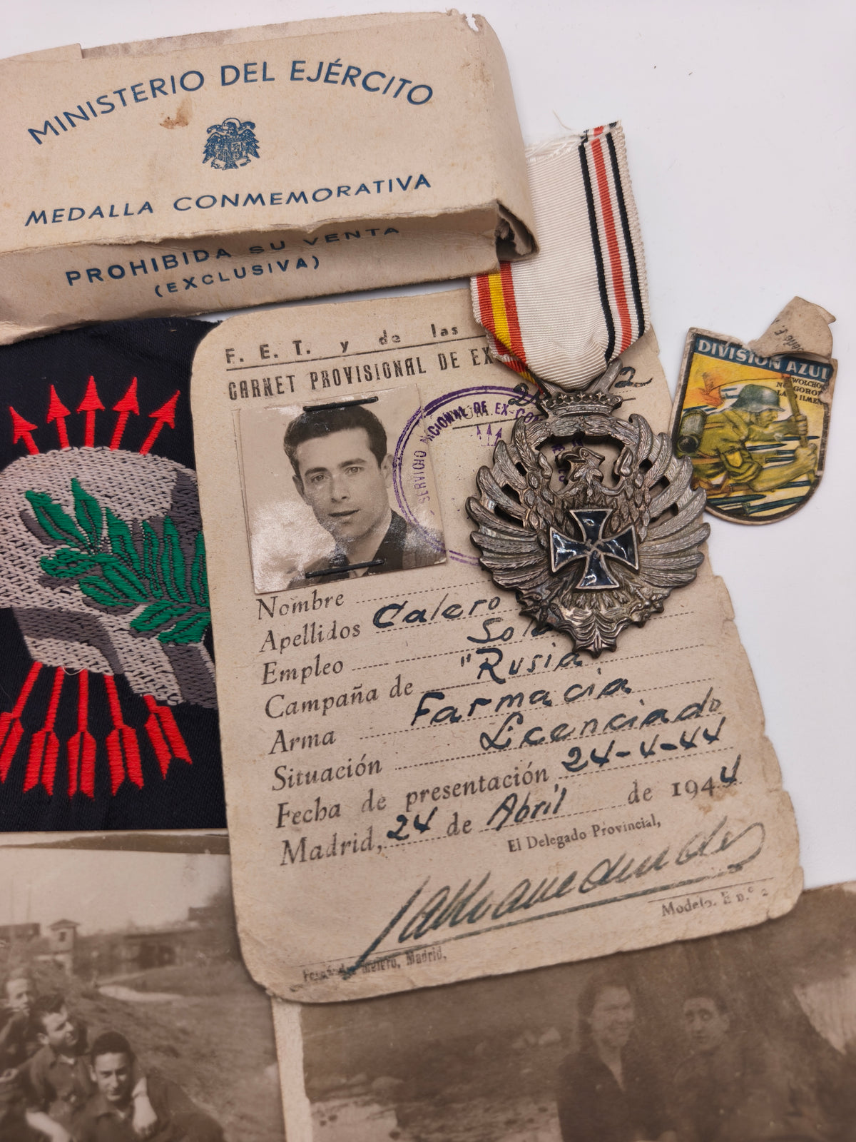 Blue Division Lot, Medal of Campaign 1941, Pacht and Documents