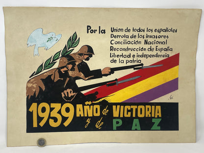 Raro Boceto Pintado Guerra civil Española 1939 Año de victoria Republicano