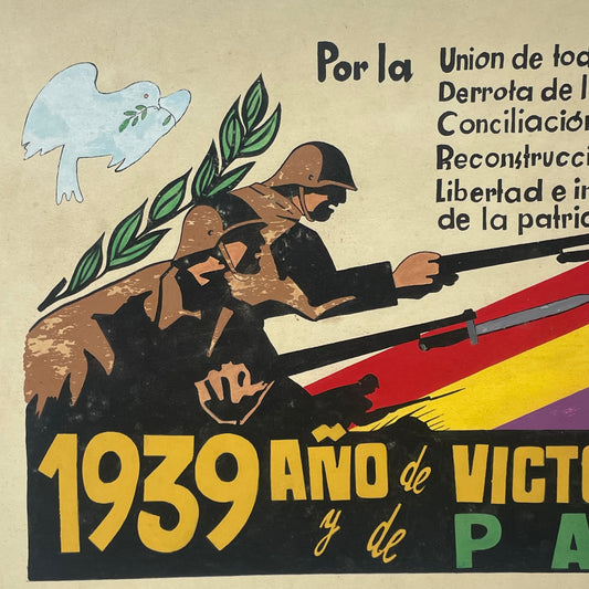 Raro Boceto Pintado Guerra civil Española 1939 Año de victoria Republicano