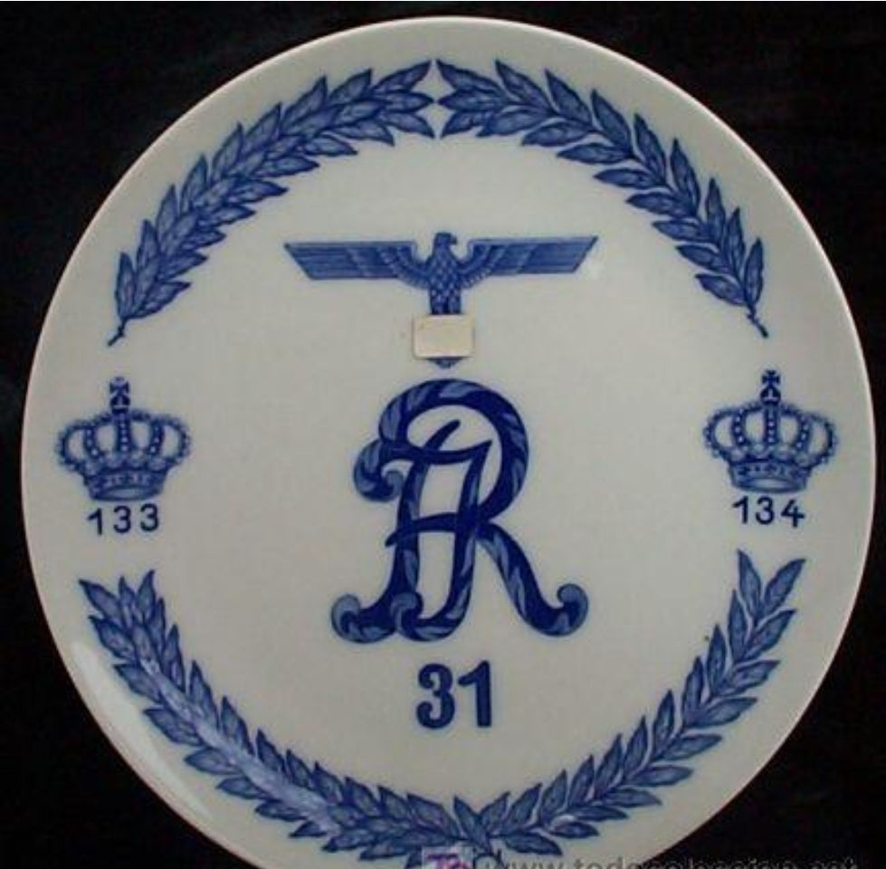 German 3rd Reich Wehrmacht 31st Infantery Regt commemorative plate.  Meissen porcelan