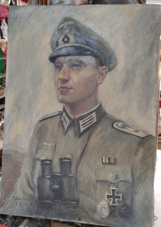 Oil painting with portrait of a Wehrmacht officer