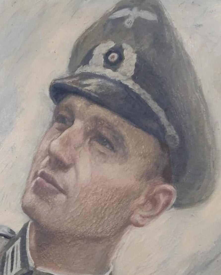 Oil painting with portrait of a Wehrmacht officer