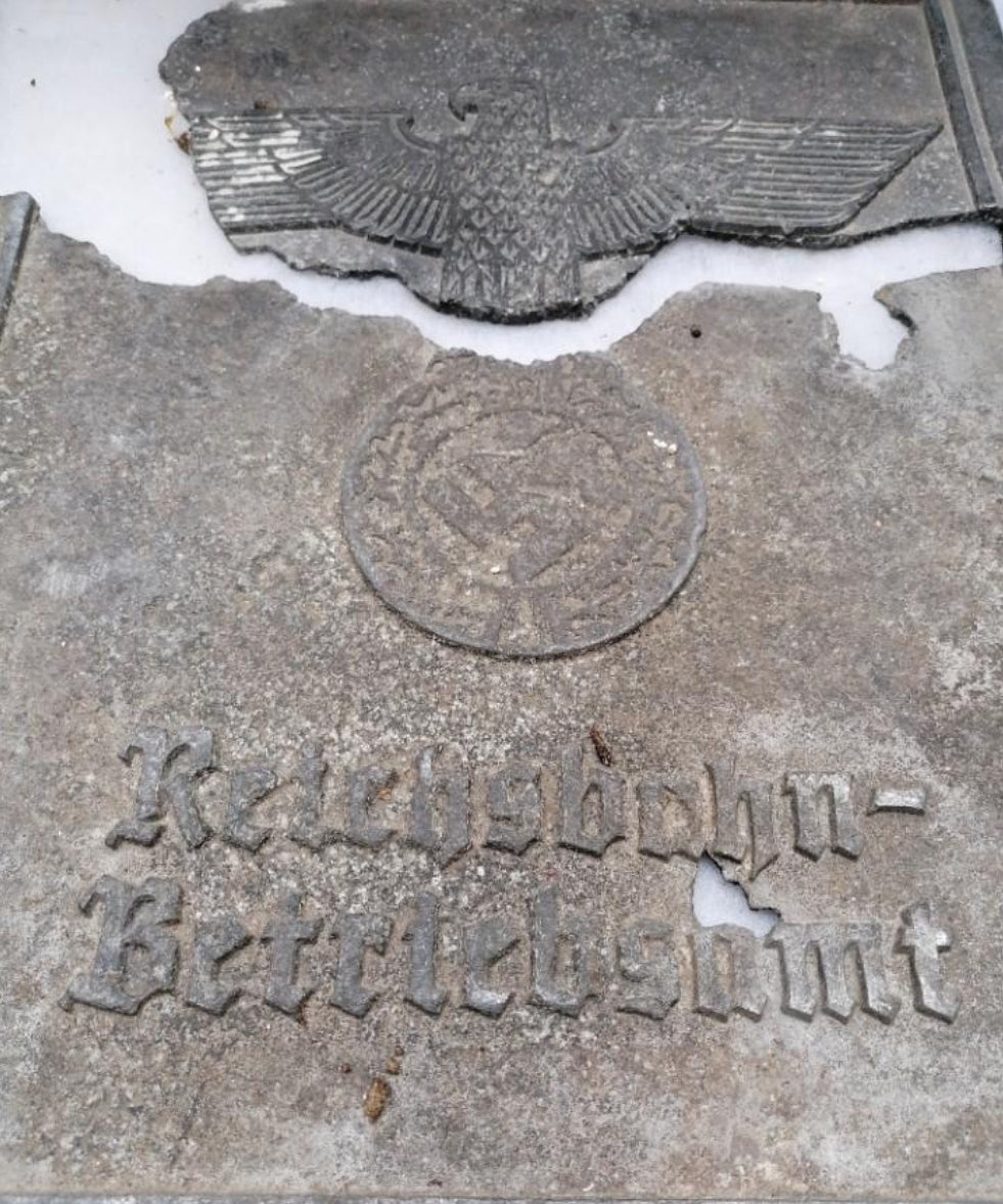 German railway building plaque