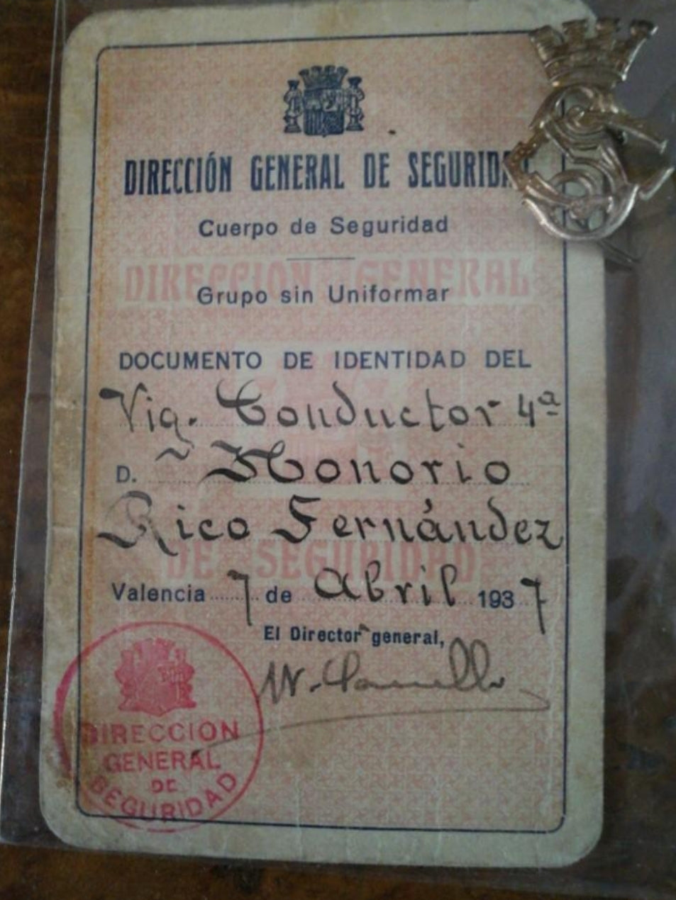 Tarjeta de la fuerza de seguridad republicana 1937 