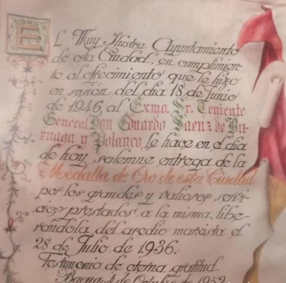 Diploma de la ciudad de Baena tras su liberación