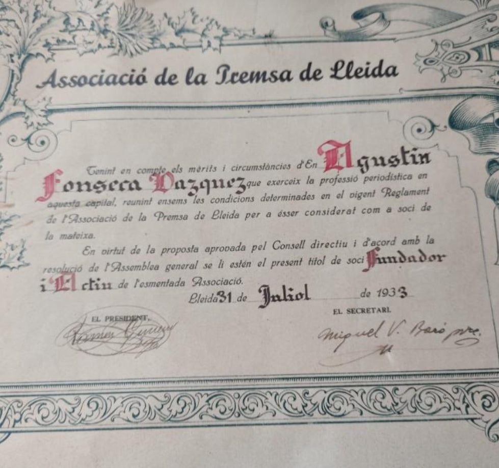 Diplom des Presseverbandes Lérida 