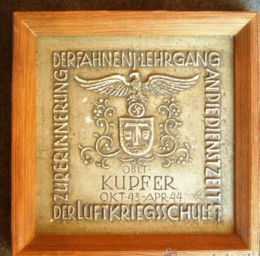 German WWII period Luftwaffe Air War School commemorative plaque