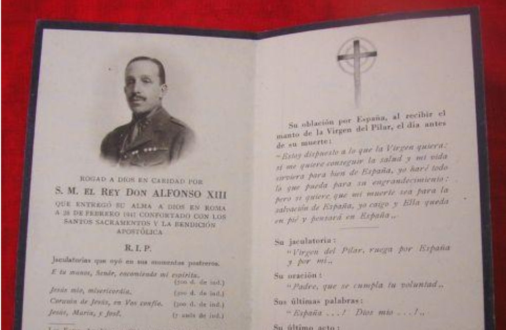 Recordatorio y necrológica de la muerte del rey Alfonso XIII. Interesante testimonio de la época. 