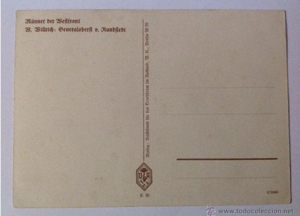 Postcard III Reich - Generaloberst von Rundstedt - uncirculated