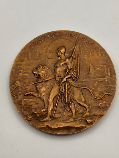 GENERAL PALAFOX LAUDEMUS VIROS GLORIOSOS Bronce Medal. Spanish Independence War Conmemorative. 1908