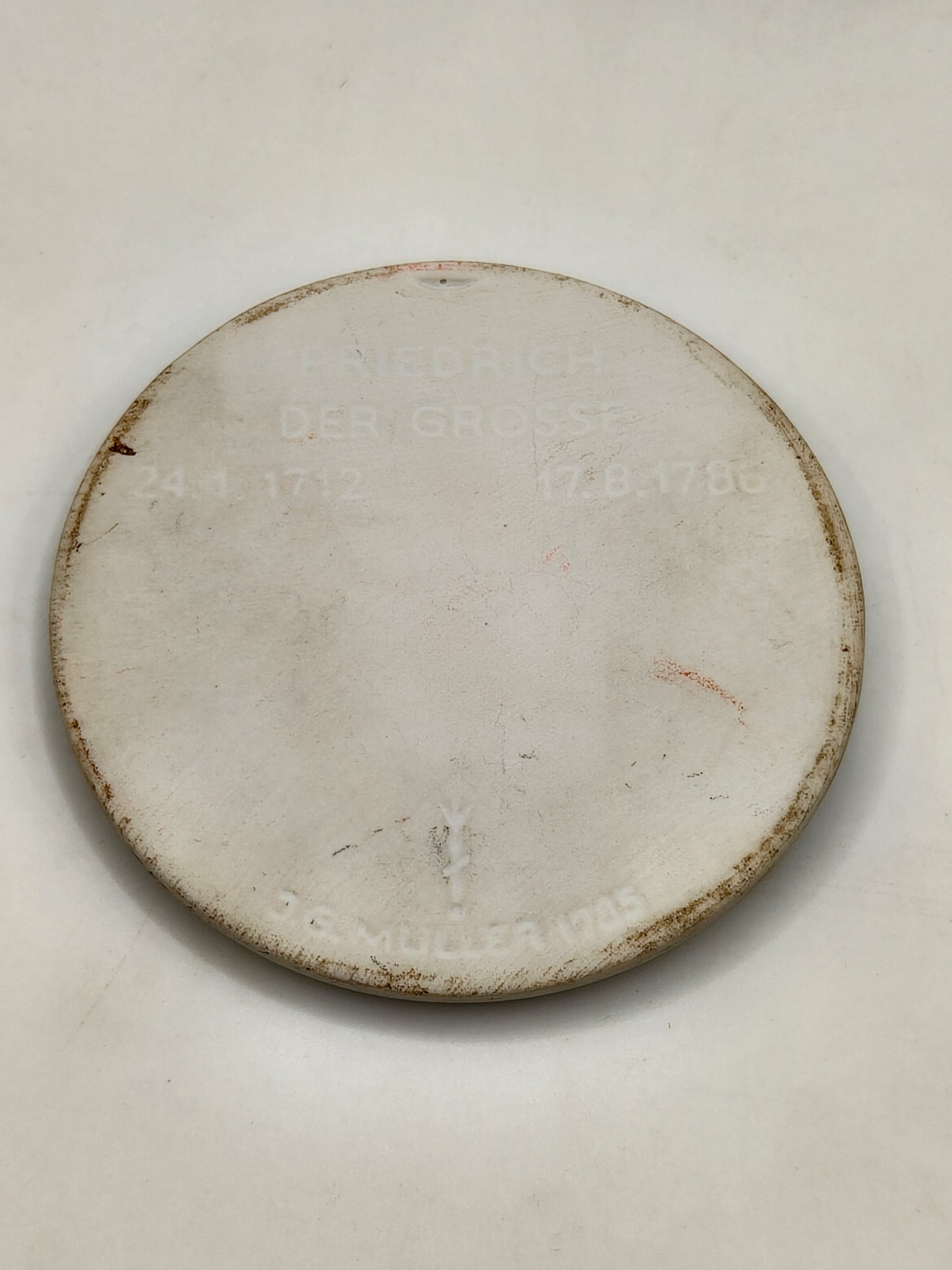 KPM Berlin white biscuit porcelain medallion. Frederick The Great