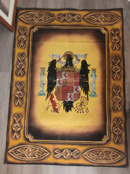 Tapiz Pintado Aguila de San Juan. Escudo España Franco.