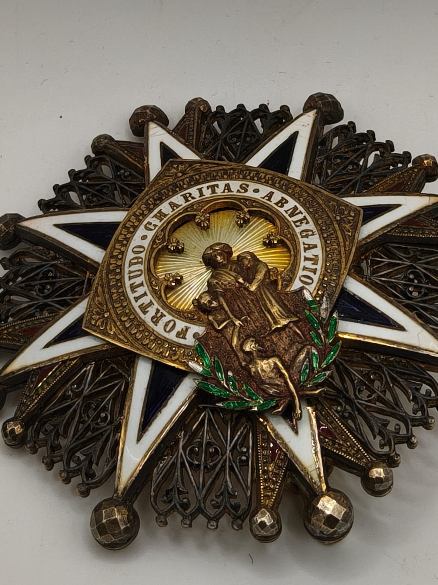 Grand cross Charity order. Spain Monarchy. Castells model.