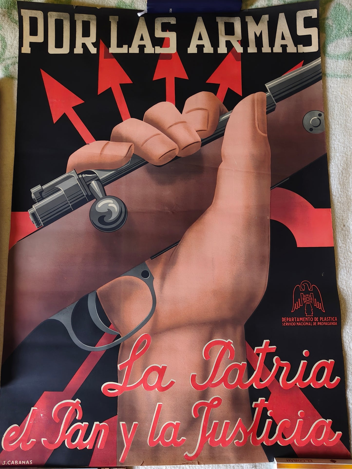 Cartel Falange "Patria,el pan y la Justicia". Época Guerra civil española.