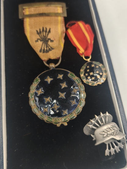 Falange Old Guard Medal with Miniature. Spain Franco's period
