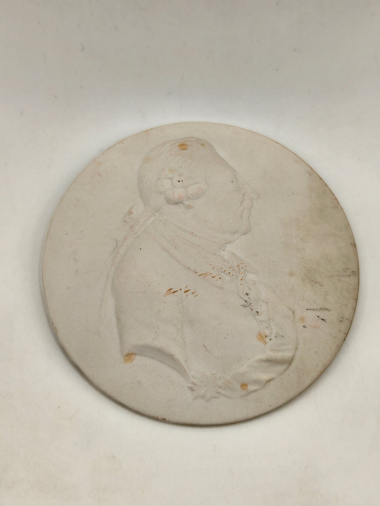 KPM Berlin white biscuit porcelain medallion. Frederick The Great