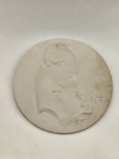 KPM Berlin white biscuit porcelain medallion. Frederick The Great