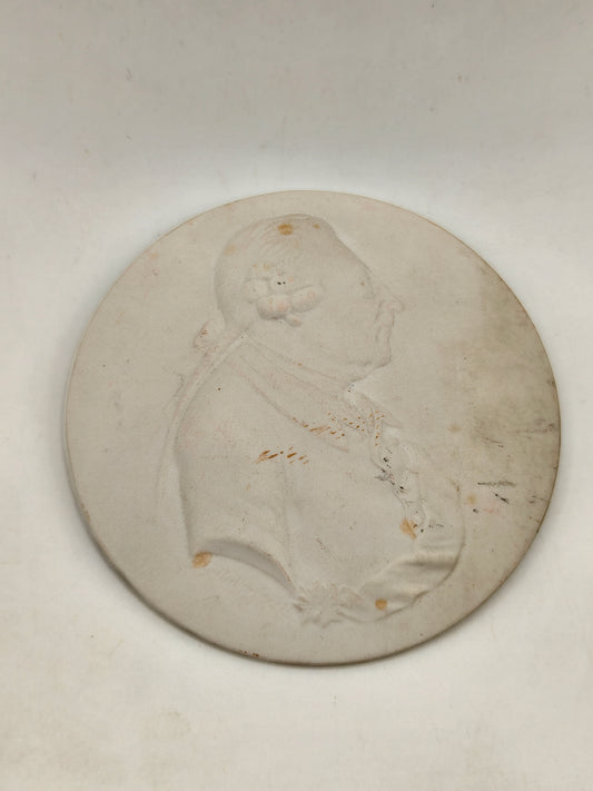 KPM Berlin white biscuit porcelain medallion. Frederick The Great