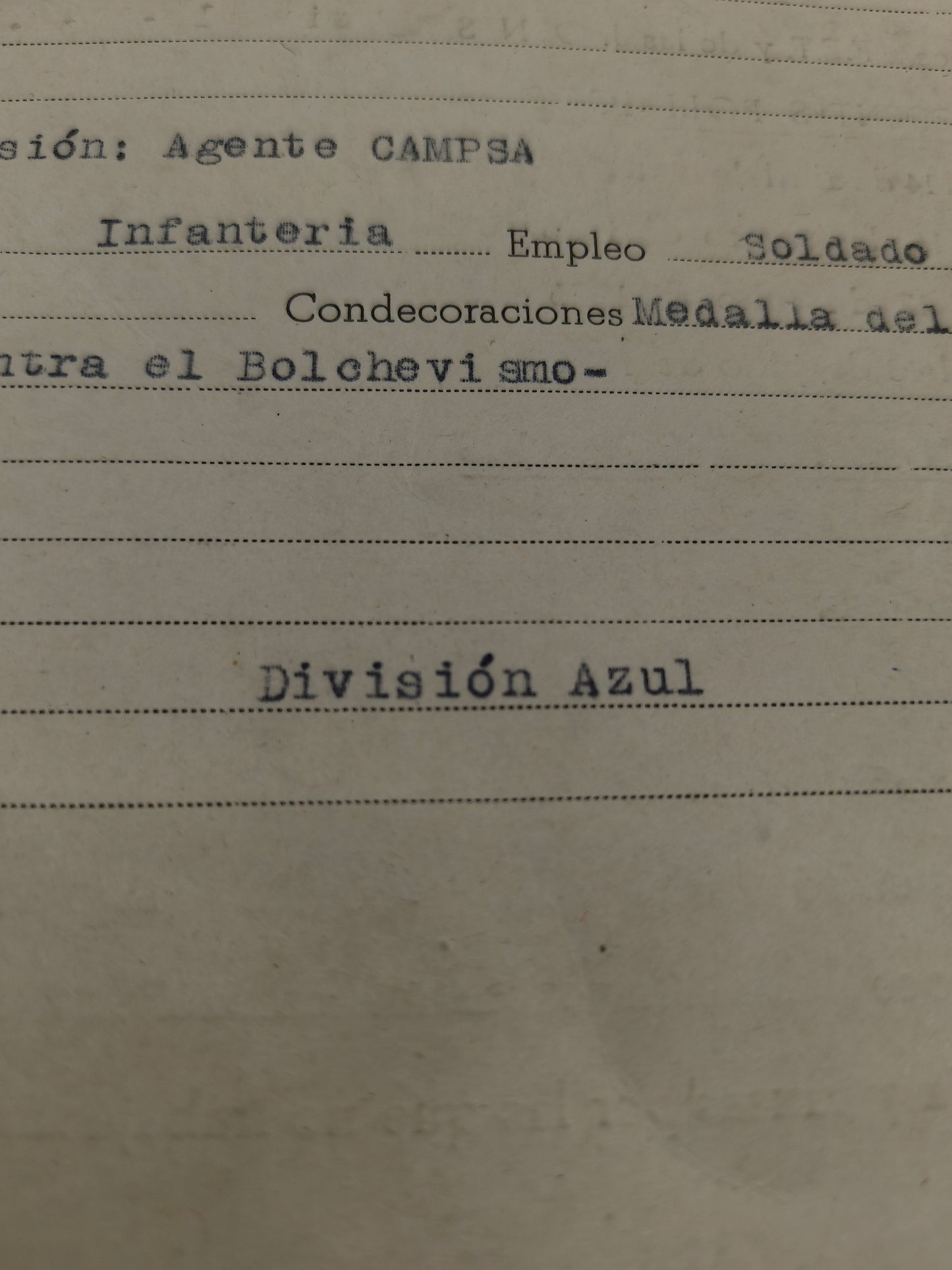 Medalla anti bolchevique con documento división azul. IIWW
