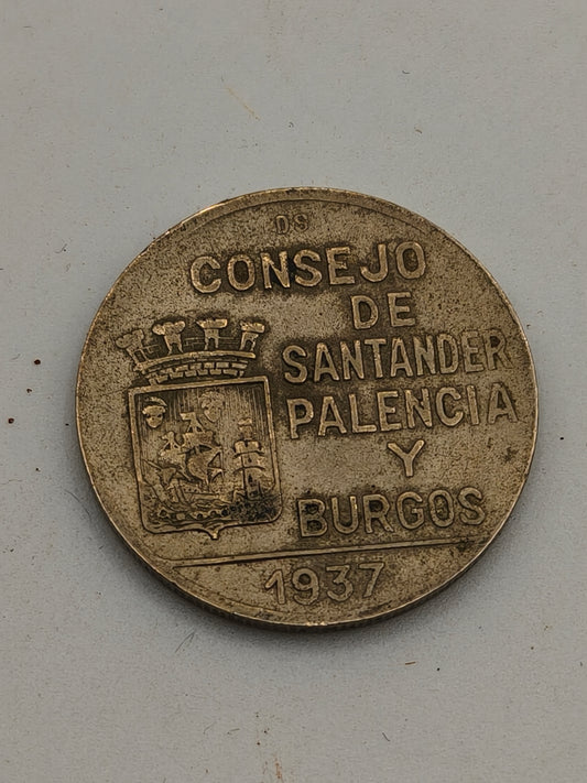 Consejo de Santander, Palencia y Burgos. Moneda 1 peseta. Guerra Civil Española.