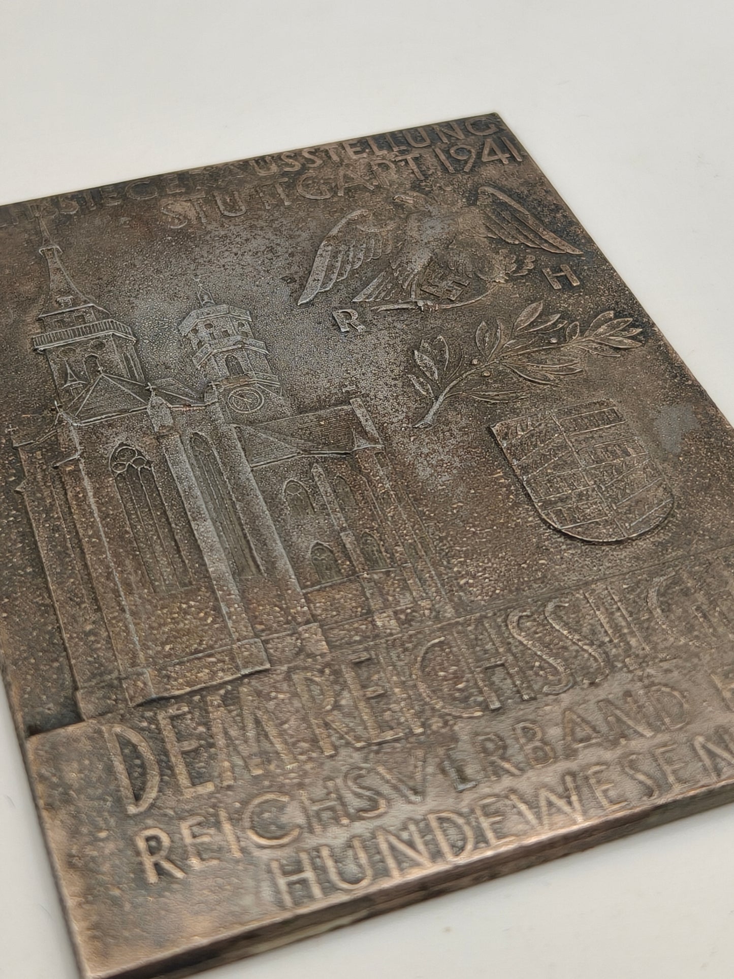 1941 German Reichssiegerausstellung Stuttgart Bronze Plaque Dog Show Award. WWII