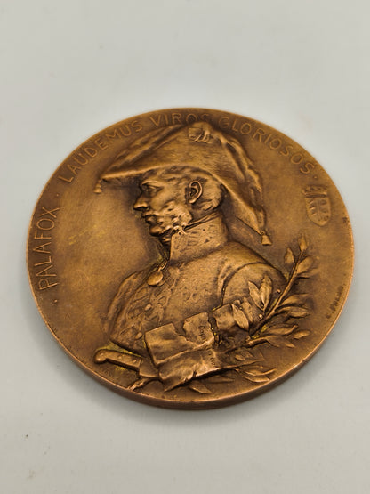 GENERAL PALAFOX LAUDEMUS VIROS GLORIOSOS Bronce Medal. Spanish Independence War Conmemorative. 1908