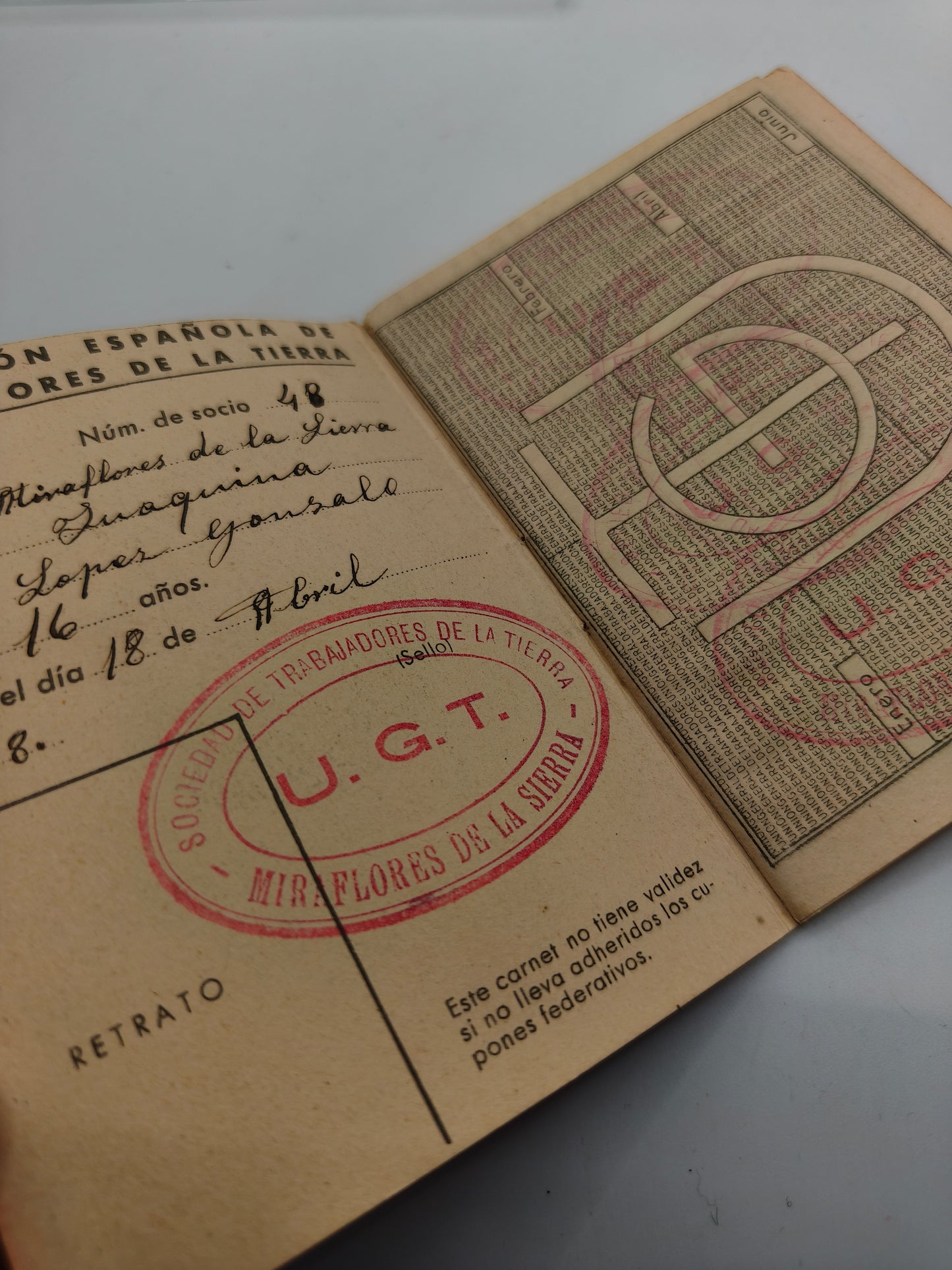 Lote carnet parche UGT. II República española.