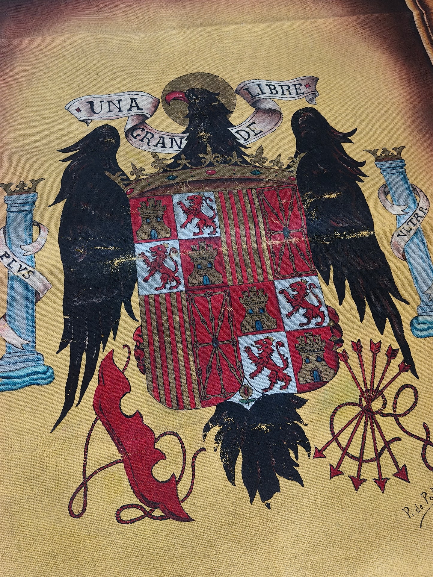 Tapiz Pintado Aguila de San Juan. Escudo España Franco.
