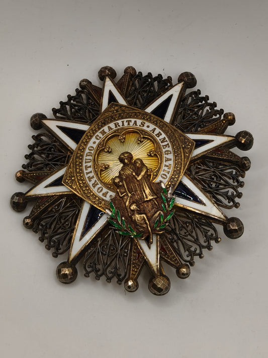 Grand cross Charity order. Spain Monarchy. Castells model.