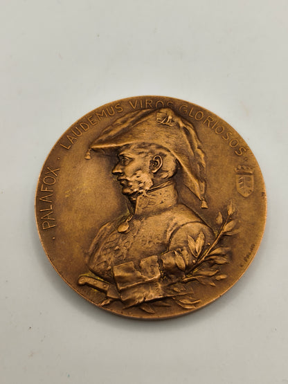 GENERAL PALAFOX LAUDEMUS VIROS GLORIOSOS Bronce Medal. Spanish Independence War Conmemorative. 1908