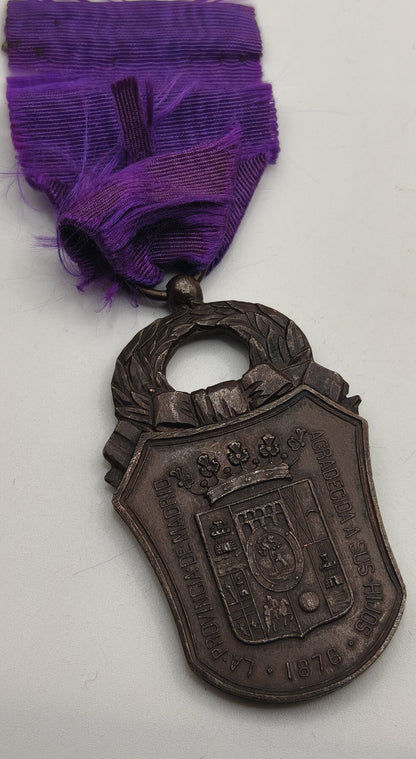Madrid Medal of Gratitude. Alphonso XII 1876.