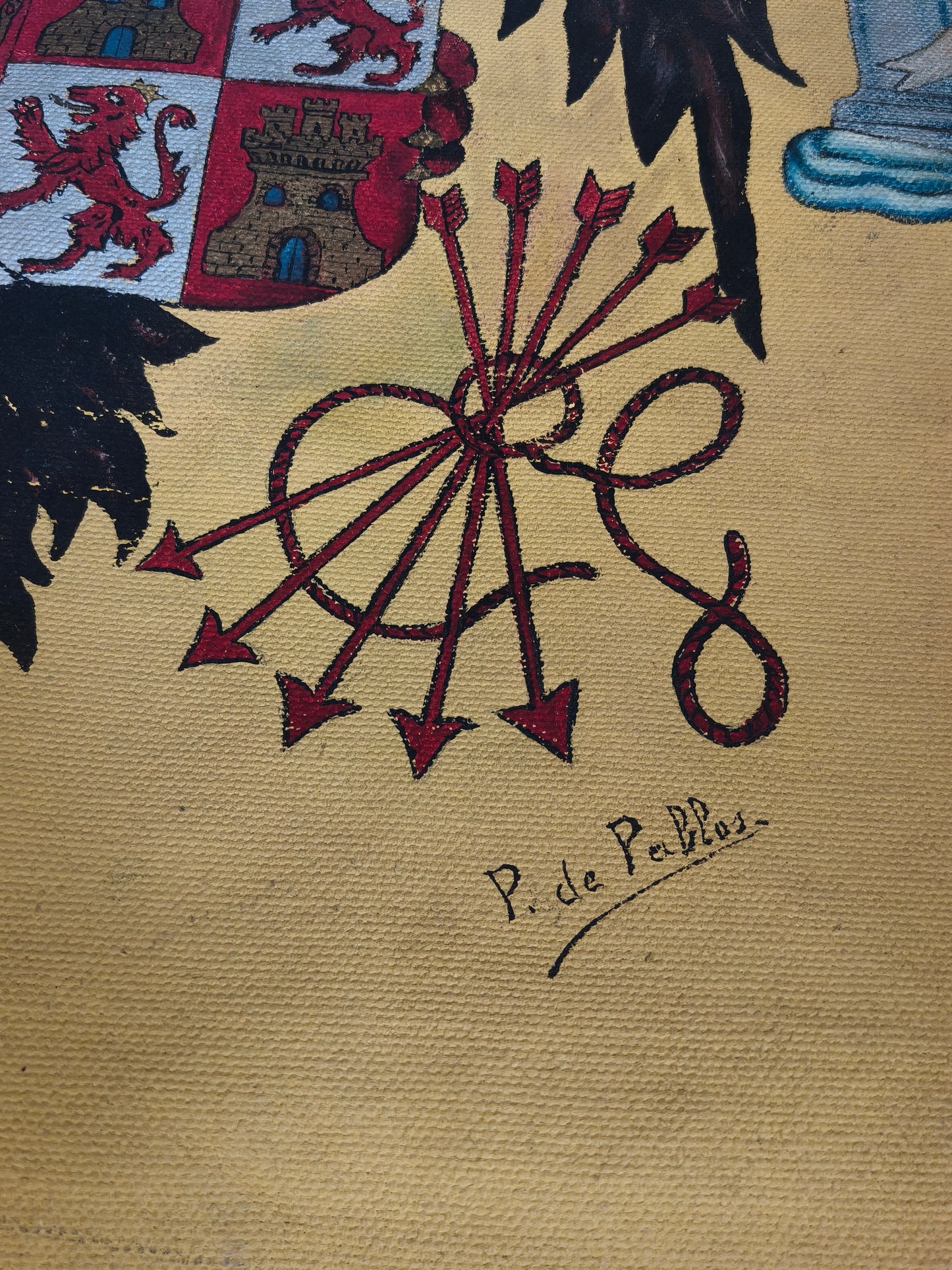 Tapiz Pintado Aguila de San Juan. Escudo España Franco.