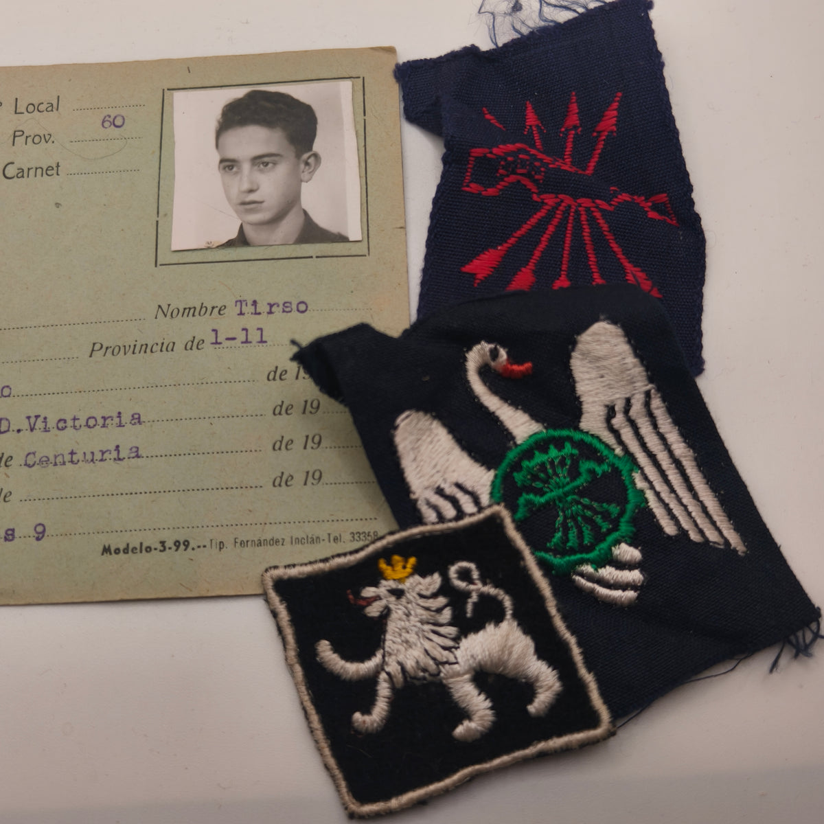Phalanx Young Lot, ID and Patches . Spain Franco's Period.