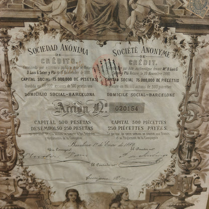 Historical Stock Certificate Compañía General de Tabacos de Filipinas. Spain Colonial Period.