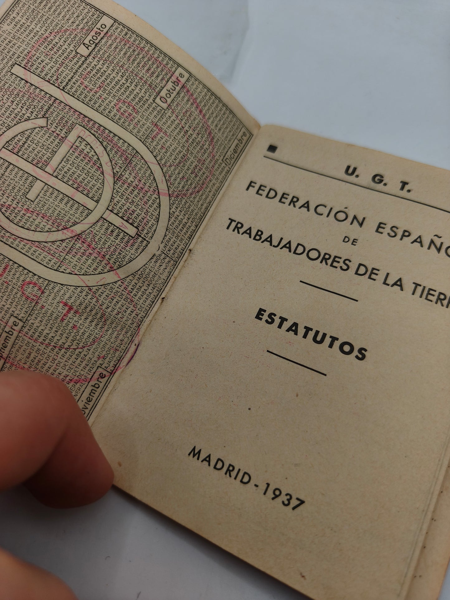 Lote carnet parche UGT. II República española.
