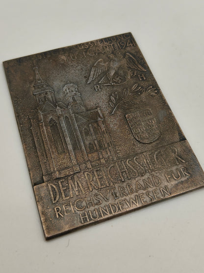 1941 German Reichssiegerausstellung Stuttgart Bronze Plaque Dog Show Award. WWII