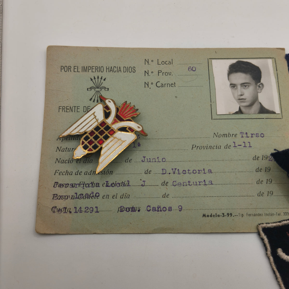 Phalanx Young Lot, ID and Patches . Spain Franco's Period.