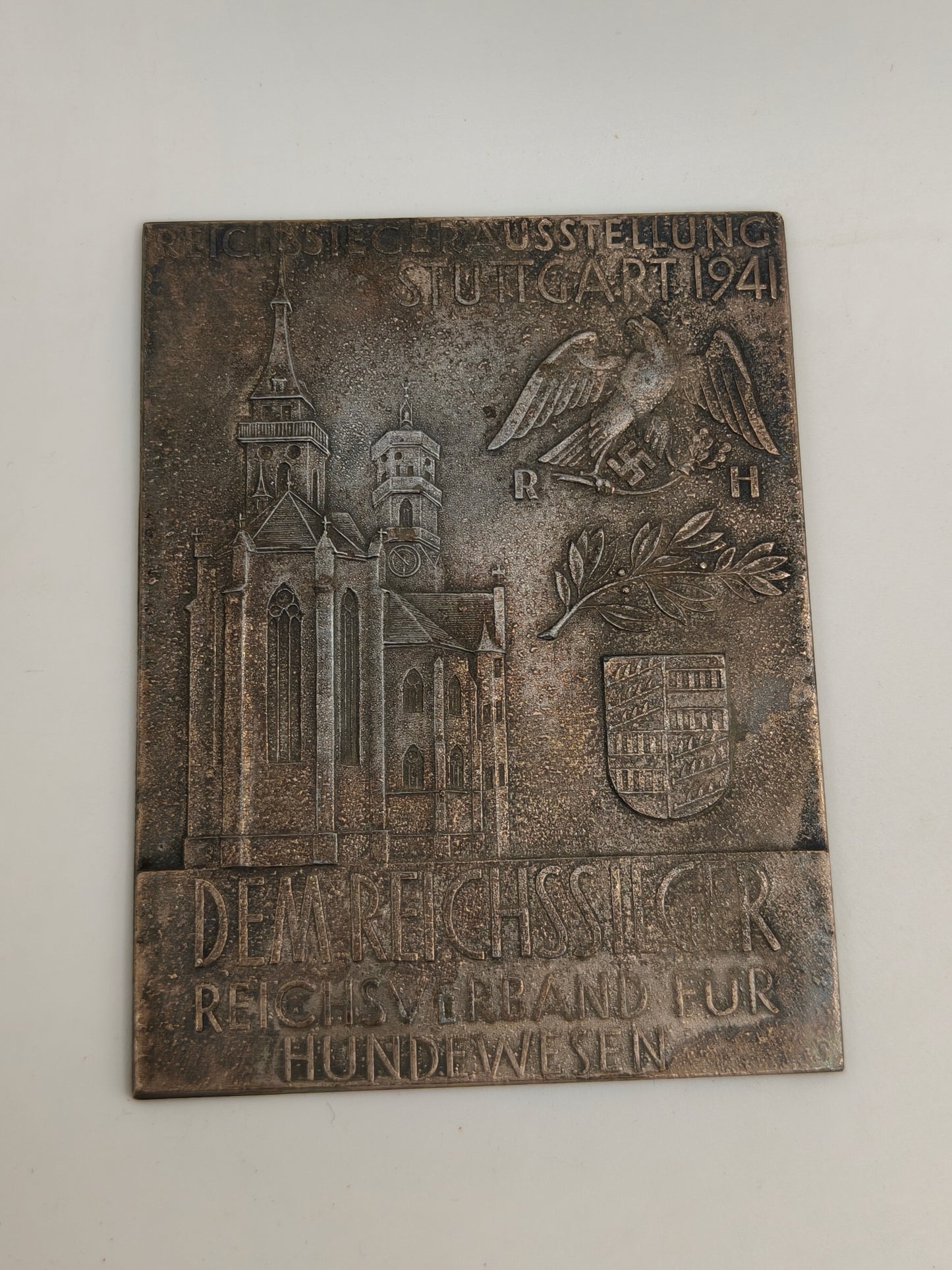 1941 German Reichssiegerausstellung Stuttgart Bronze Plaque Dog Show Award. WWII