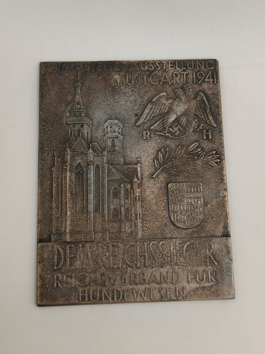 1941 German Reichssiegerausstellung Stuttgart Bronze Plaque Dog Show Award. WWII